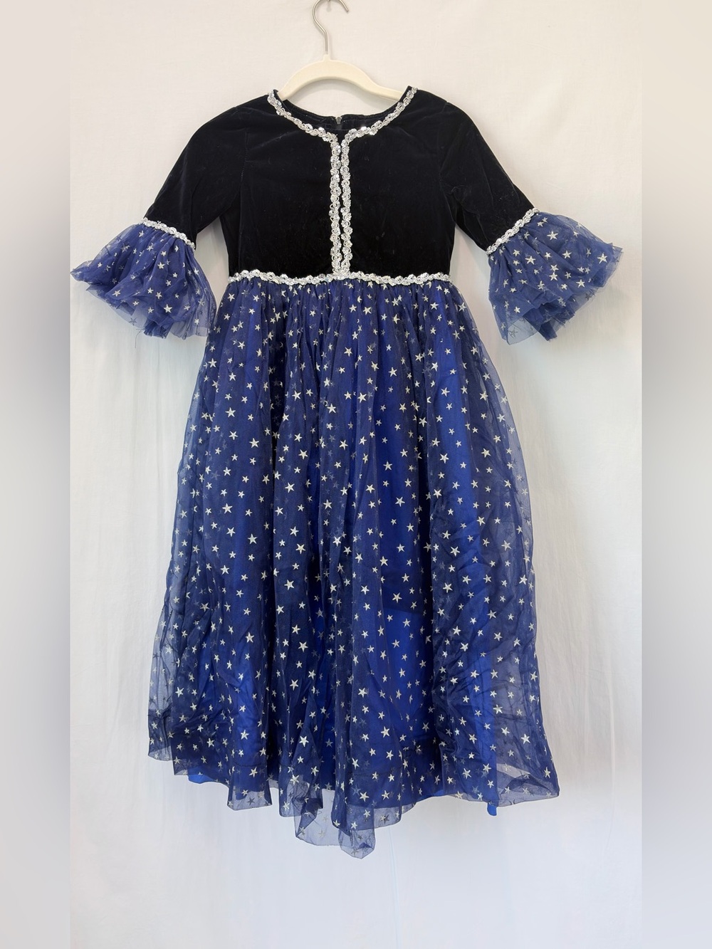 Storybook Heirlooms Vtg Girl Princess Fairytale Blue Velvet White Star Dress MED